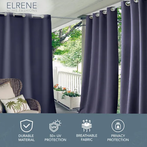 Vista 2 de Elrene Home Fashions Panel de cortina de ventana con ojales y protección UV para interiores y exteriores