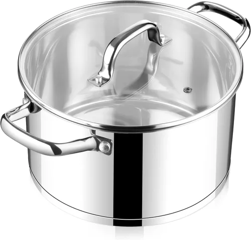 E-far Olla de 4 Cuartos con Tapa, Olla de Acero Inoxidable para Cocinar Sopa, Pasta, Salsa a Fuego Lento, con Fondo de Tres Capas y Tapa Visible,