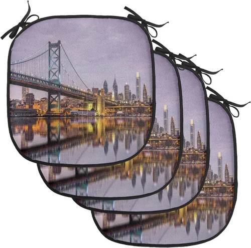 Vista 121 de Lunarable American Chair Cushion Pad, Massachusetts Flagg Holds a Bow and Pointing Downward Arrow, Seat Padding for Kitchen & Patio with Anti-Slip