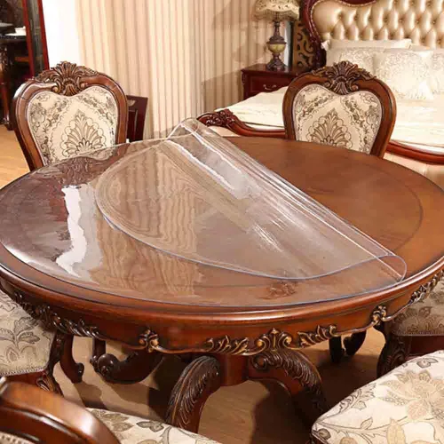 Vista 5 de Cubierta redonda de PVC transparente para mesa de comedor y sala de estar, protector de mesa de plástico transparente, protector de mesa