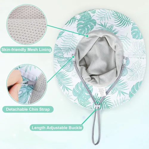 Vista 5 de Sombrero de sol para niñas de 2 a 8 años de malla con protección UV, sombrero de playa plegable para niñas de 2 a 8 años