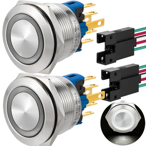 Vista 13 de Interruptor de botón de 0.866 in, 7/8 pulgadas, con pestillo, 110 V, 120 V, CA, orificio de montaje 1NO 1NC SPDT para encendido y apagado