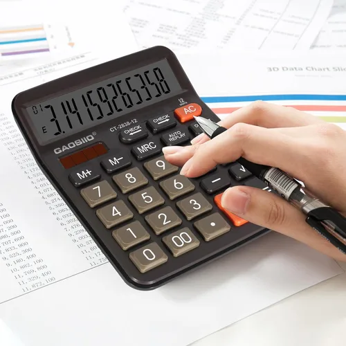 Vista 6 de Calculadora de escritorio, pantalla LCD extra grande de 5 pulgadas, calculadora de escritorio, 12 dígitos, calculadoras con botones grandes, batería