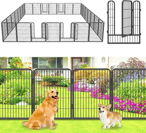 Vista 8 de Valla de jardín con puerta, 22 pies de largo x 32 pulgadas de alto, valla de jardín para patio, 10 paneles para perros sin excavar al aire libre