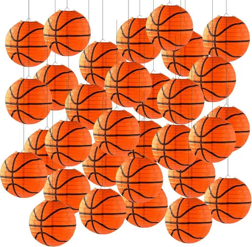 Vista 8 de 10 Piezas Linternas de Papel de Baloncesto Naranjas Decoraciones de 8 Pulgadas para Colgar del Techo Linternas de Baloncesto Linternas de Papel