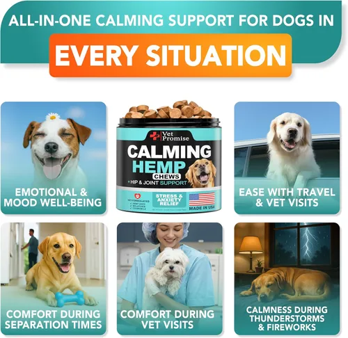 Vista 2 de Masticables Calmantes Avanzados para Perros - Masticables Calmantes de Cáñamo para Perros - Alivio de la Ansiedad con Melatonina - Estrés y Ansiedad