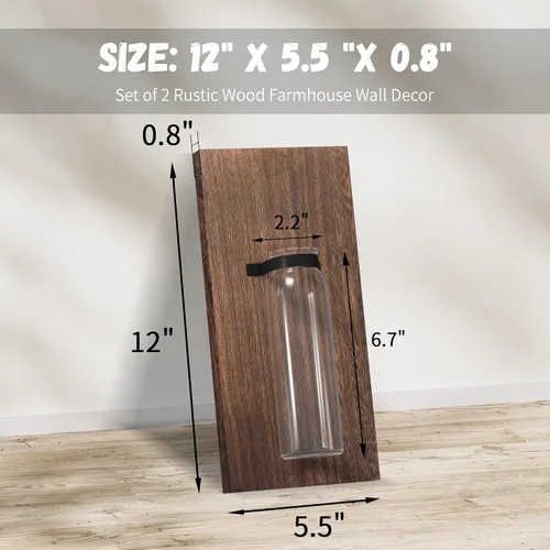 Vista 6 de Heiple Paquete de 2 Maceteros de Pared para Plantas de Interior, Decoración de Madera y Vidrio para Baño, Dormitorio, Sala de Estar, Jarrones