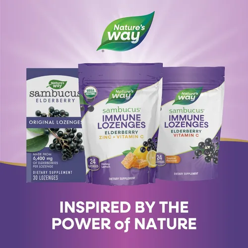 Vista 7 de Nature's Way Sambucus Pastillas de zinc con saúco y vitamina C, sabor miel y limón, 24 pastillas