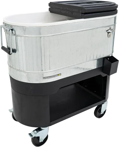 Vista 17 de Permasteel Rolling Patio Cooler – Large Outdoor Ice Chest with Wheels, Beverage Cooler for Backyard, BBQ, Tailgate, Beach, Parties, Rustic Farmhouse