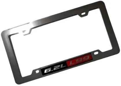 Vista 2 de ERPART - Marco cromado para placa de matrícula con 6.2 L L99, color rojo y negro de aluminio real, emblema de matrícula compatible con GM General