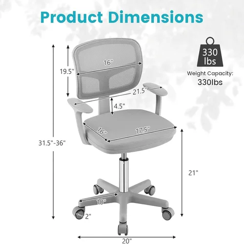 Vista 9 de POWERSTONE Silla de escritorio para niños, silla de computadora de malla ajustable con reposabrazos, cojín suave y silla de oficina giratoria de Rosa