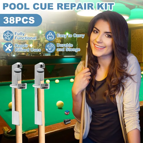 Vista 3 de Kit de reparación de tacos de billar de 36 piezas, 12 puntas de taco de billar, 2 abrazaderas de punta de taco de billar, 5 casquillos, 12 cubos