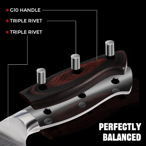 Vista 5 de Ambertronix Cuchillo de chef profesional de Damasco de 8 pulgadas, cuchillos de cocina hechos de acero inoxidable japonés VG-10 con patrón único