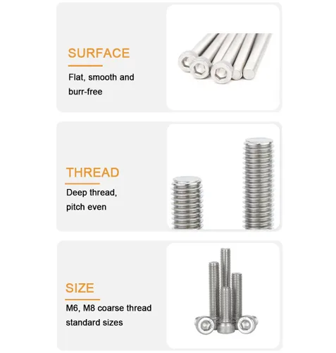 Vista 2 de binifiMux Tornillos hexagonales extra largos de acero inoxidable 304 M3 x 4.331 in - 0.020 in de paso