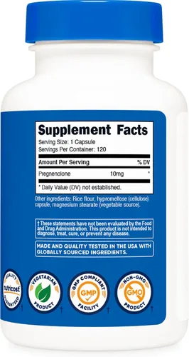 Vista 5 de Nutricost Pregnenolone 10 mg, 120 cápsulas - Sin OMG, sin gluten, cápsulas vegetarianas