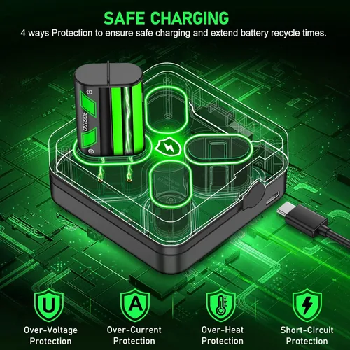 Vista 5 de Cargador recargable para Xbox One con capacidad máxima de 4 x 2550 mAh para Xbox Series X, kit de accesorios de carga Xbox One para Xbox One Series