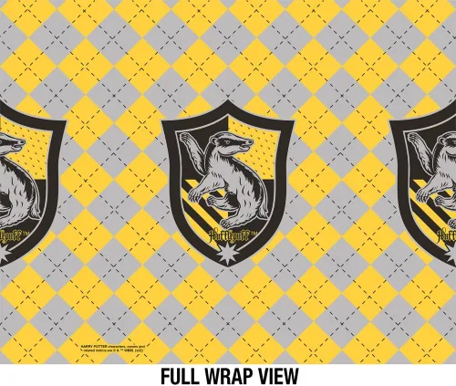 Vista 3 de Harry Potter OFICIAL Hufflepuff Plaid Sigil - Botella de agua aislada de 24 onzas, resistente a fugas, acero inoxidable aislado al vacío con tapa
