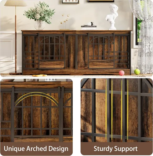 Vista 6 de Mueble de jaula doble para perros de 78 pulgadas, perrera extra grande para interiores con divisor, jaula resistente para perros para 2 perros, casa