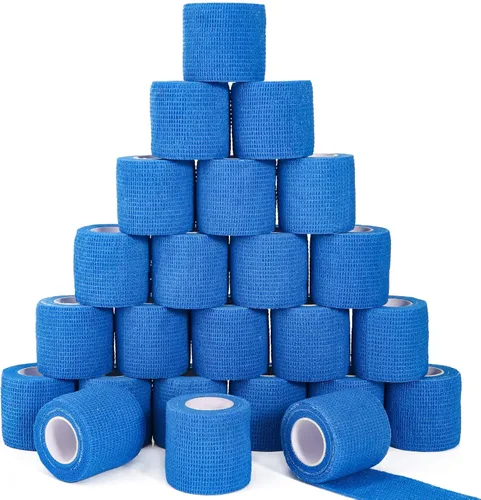 Vista 17 de Paquete de 24 vendajes cohesivos autoadherentes, 2 pulgadas x 5 yardas, cinta elástica de agarre negro para perros, vendajes atléticos para primeros