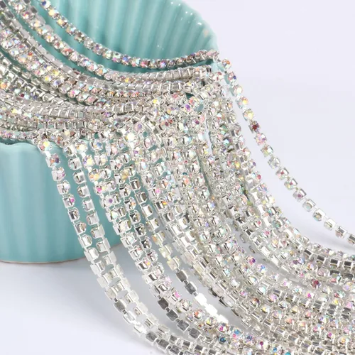 Vista 6 de Cadikez - Cadena de diamantes de imitación de 10 metros (11 yardas), cadena de cierre de diamantes de imitación arcoíris AB, cadena de cristal