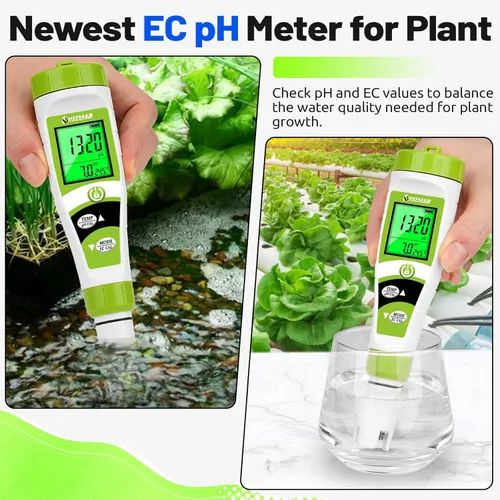 Vista 3 de UIUZAMR Medidor de pH para Hidroponía Medidor de PPM EC para Agua Hidropónica Probador de Pantalla Simultánea para Nutrientes de Plantas Medidor