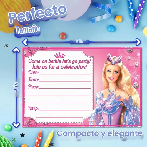 Vista 4 de Juego de 20 tarjetas y sobres de invitación de feliz cumpleaños con temática rosa de muñeca de moda, ligeros (8.47 oz), estilo postal invitaciones