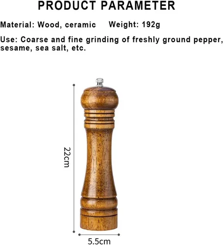 Vista 2 de Salt and Pepper Grinder, Adjustable Coarseness Wooden Spice Grinder, Ceramic Grinding Mechanism, 8" Manual Wood Pepper Mill for Gift