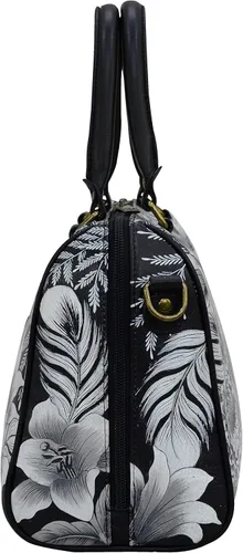 Vista 4 de Anuschka Bolso clásico con cremallera de cuero pintado a mano para mujer, Leopardo de Cleopatra, Classic