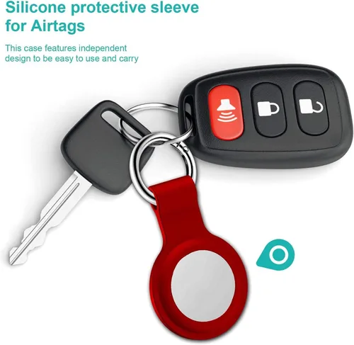 Vista 7 de Llavero de silicona para AirTag de Apple, juego de accesorios de seguridad con gancho para AirTag GPS Tracker Bluetooth. Protege llaves, bolsas