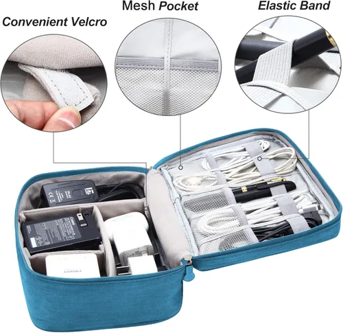 Vista 3 de SELLYFELLY Organizador de electrónica de viaje, universal, bolsa organizadora de cables, impermeable, accesorios electrónicos, estuches