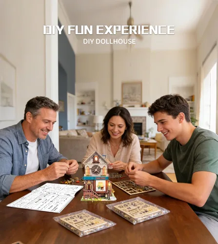 Vista 6 de Spilay Kit de casa en miniatura de bricolaje, kit de casa de muñecas con caja de música, casa de cuco 3D rompecabezas de madera para adultos