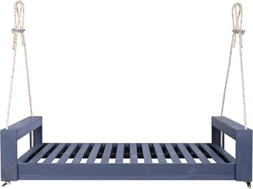 Vista 3 de Merax Columpio de madera de acacia para patio y jardín, sofá cama de día con cuerdas de cáñamo, fácil de montar, gris