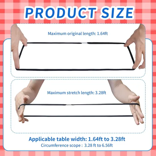 Vista 2 de Banda elástica para mantel de mesa con cuerda elástica para sujetar el mantel para picnic, campamento, mesas al aire libre, bodas, fiestas, etc.