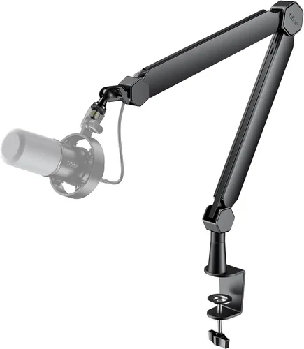 FIFINE Soporte de brazo para micrófono, brazo de micrófono con abrazadera de escritorio, canales de cable, roscas de 3/8" a 5/8", soporte de