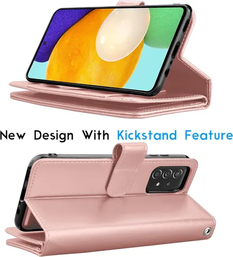 Vista 4 de Tekcoo - Funda para Galaxy A52, funda tipo cartera para Galaxy A52S 5G, piel sintética de lujo, ranuras para tarjetas de crédito, funda con tapa