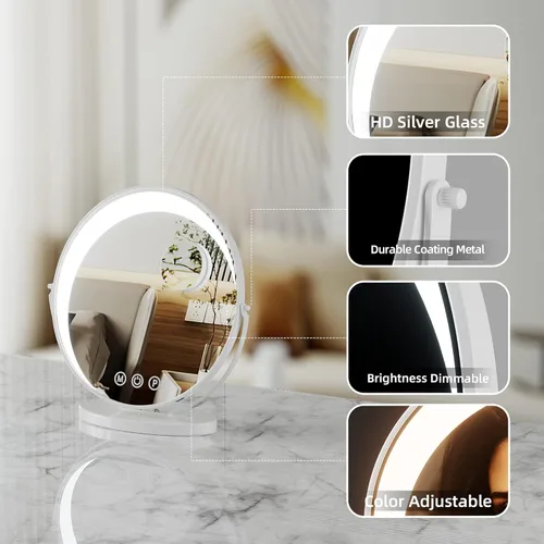 Vista 6 de RICHTOP Espejo de tocador grande con luces, control de pantalla táctil, espejo de maquillaje iluminado con salida USB, rotación de 360 grados