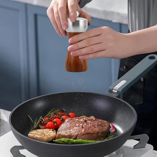 Vista 7 de Manual Pepper Mill Grinder 5-inch Wood Pepper Grinder 304 Stainless Steel Head for Kitchen and Home Use