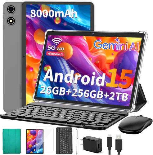 Vista 10 de Suicoey Tablet 2026 con teclado, 26 GB + 256 GB (expansión de 2 TB), tabletas Android 15 de 10 pulgadas con Octa Core, Gemini AI, WiFi 5G, 8000mAh
