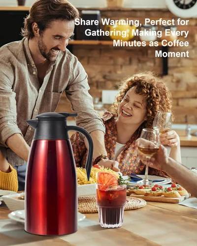 Vista 9 de Jarra térmica de café de 70 onzas para mantener el calor, 2 dispensadores de Airpot, olla térmica aislada al vacío de acero inoxidable para café