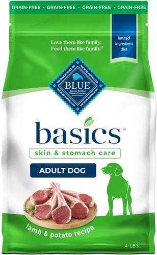 Blue Buffalo Basics Alimento seco para perros adultos sin granos para el cuidado de la piel y el estómago, dieta de ingredientes limitados,