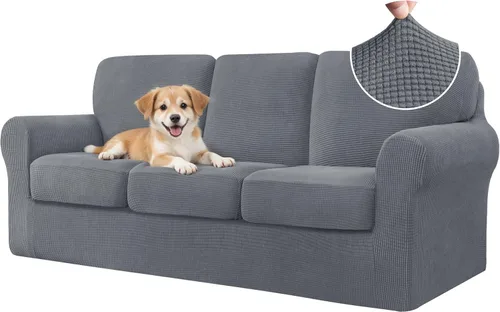 Vista 361 de CHUN YI Fundas para sofá de 7 piezas, lavables, fundas elásticas para sofá de 3 cojines con respaldo y fundas de cojín separados, protector