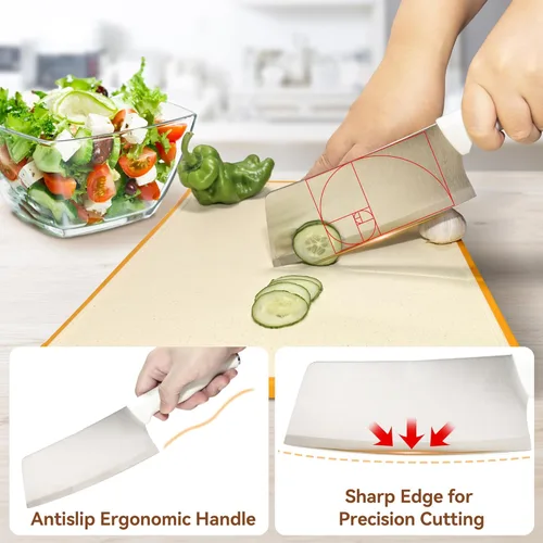 Vista 8 de Juego de cuchillos de cocina blancos con bloque, juego de 5 piezas de cuchillos de acero inoxidable, cuchillo de chef, cuchillo de pelar, tijeras