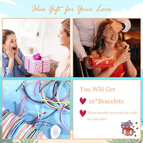 Vista 6 de Brazaletes impermeables de cuerda, para verano, con ola, brazalete para amistad, hecho a mano, para niña