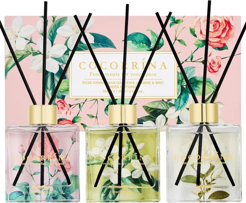 Vista 9 de COCORRÍNA Juego de Difusor de Aceite con Varillas de Junco de 3 Unidades/3 Pack/ Difusor de 3.04 Fl.oz con 24 Varillas/ Vainilla Cachemir/Sandalia