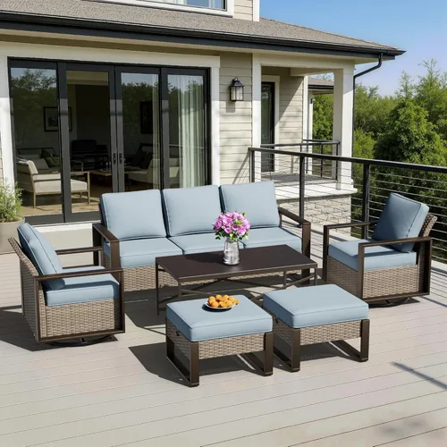 Vista 48 de Sofá de Mimbre Metálico para Patio de 75", Sofá Sillón de Ratán para Exteriores de 3 Asientos para Todo Tipo de Clima con Cojines Premium