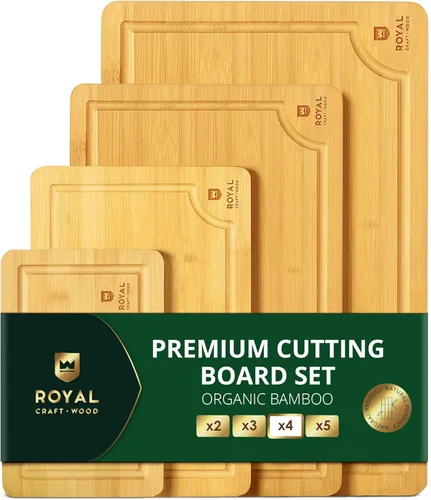 Vista 11 de ROYAL CRAFT WOOD Tablas de cortar de madera para preparar comidas y servir en la cocina, juego de tablas de servir de madera de bambú con asas
