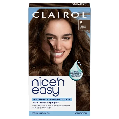Clairol Nice'n Easy - Tinte permanente para el cabello, color castaño medio 5, paquete de 1 unidad 5 Marrón medio
