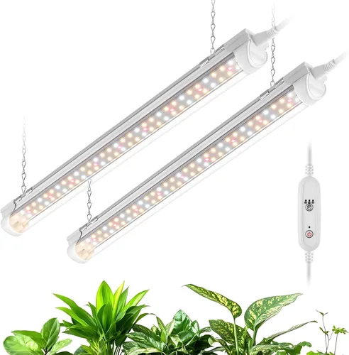 Bstrip T8 - Luz de cultivo de 1.4 pies, 36 W (2 x 18 W), luces para plantas de cultivo en interiores con temporizador, espectro completo con LED