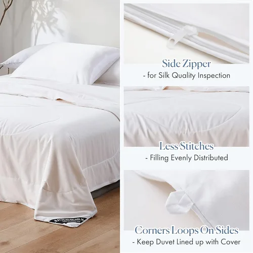 Vista 4 de Mommesilk Edredón de seda con funda de algodón, relleno de seda natural pura y larga, para todas las estaciones, tamaño matrimonial, 76 x 87