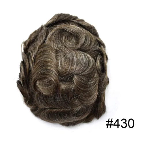 Vista 481 de Toupee - Sistemas de reemplazo de cabello para hombre, encaje frontal suizo, nudo blanqueado, pieza de cabello humano natural